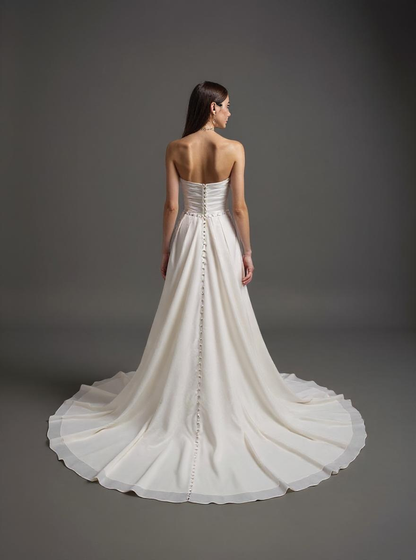 Linna A-line Straight across Milk Wedding dress