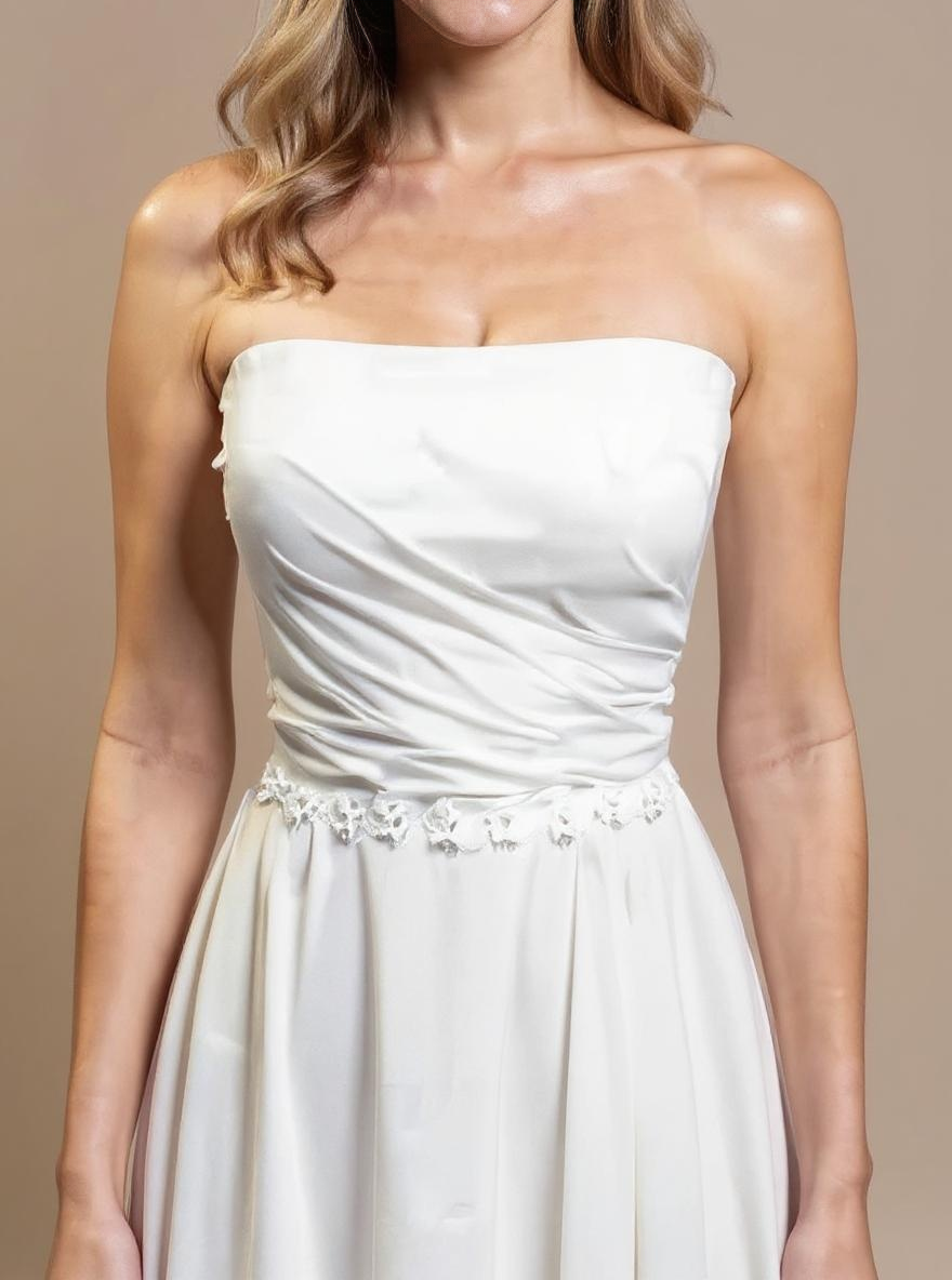 Linna A-line Straight across Milk Wedding dress