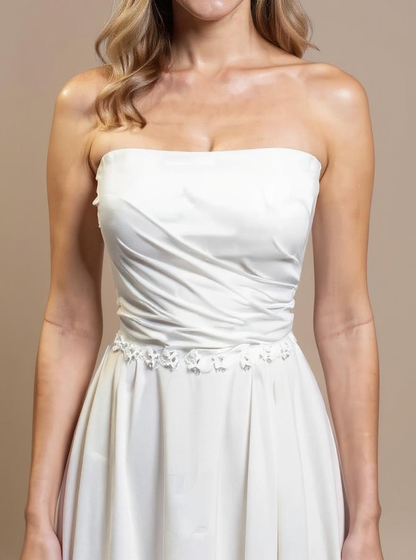 Linna A-line Straight across Milk Wedding dress