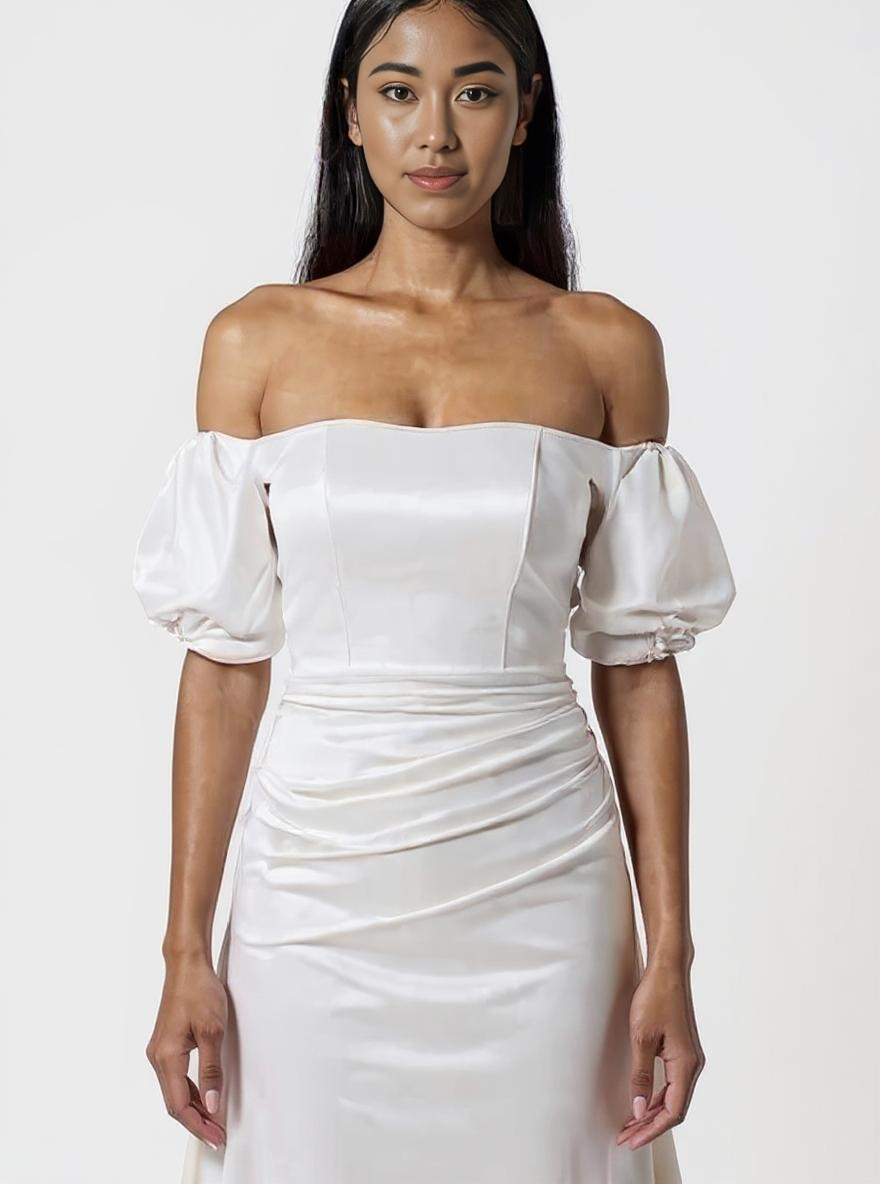 Mina Trumpet/Mermaid Straight across Milk Wedding dress