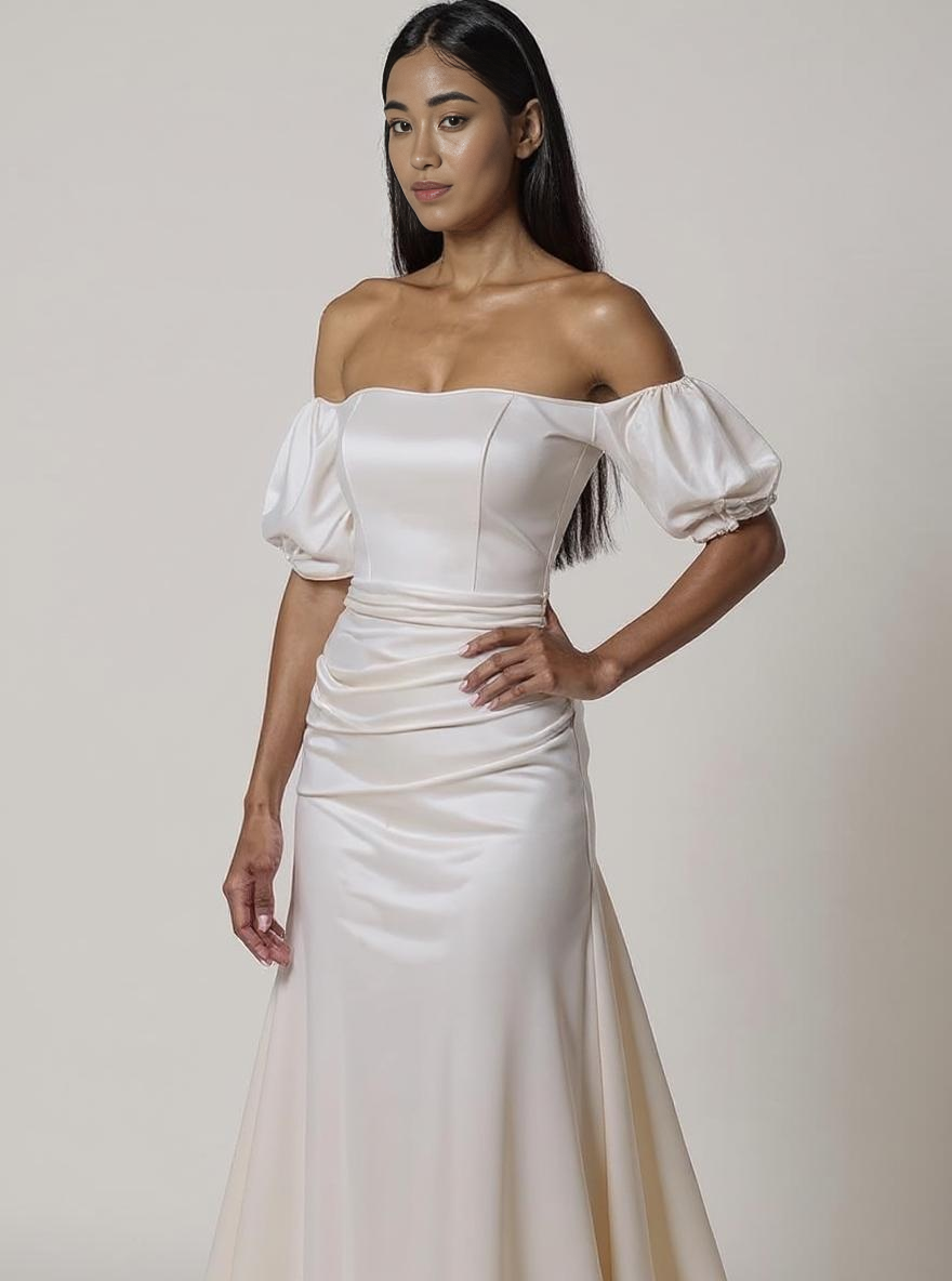 Mina Trumpet/Mermaid Straight across Milk Wedding dress