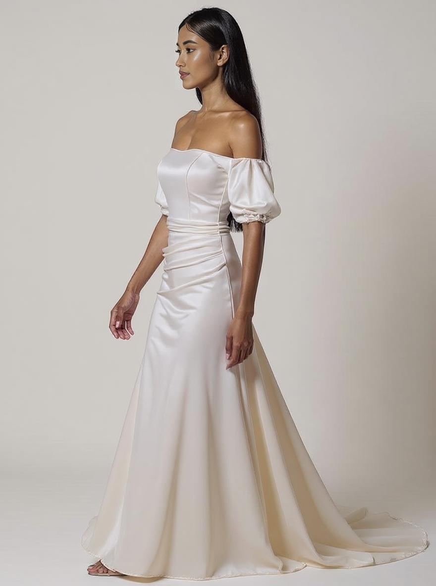 Mina Trumpet/Mermaid Straight across Milk Wedding dress
