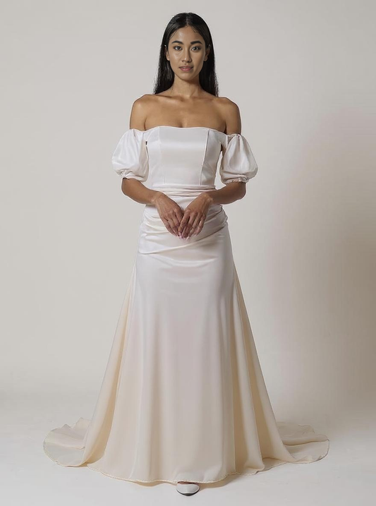 Mina Trumpet/Mermaid Straight across Milk Wedding dress