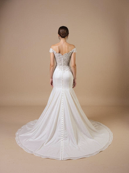 Estrella Trumpet/Mermaid Off-shoulder/Drop shoulders Milk Wedding dress