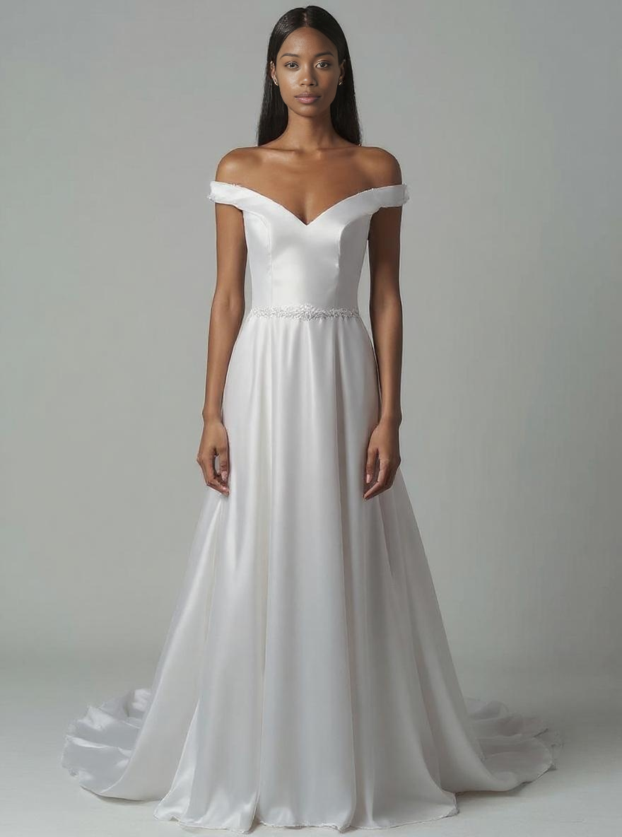 Elin A-line Off-shoulder/Drop shoulders Milk Wedding dress