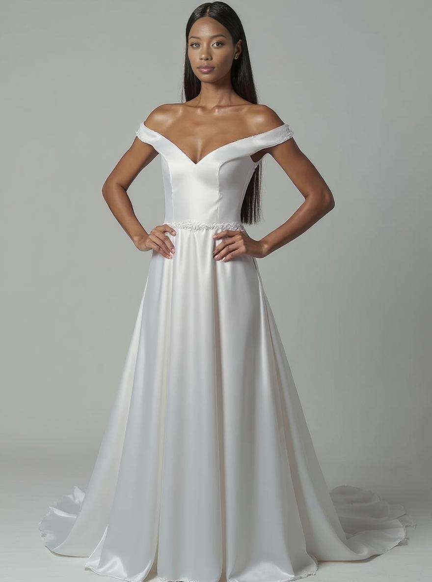 Elin A-line Off-shoulder/Drop shoulders Milk Wedding dress