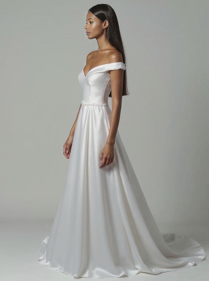Elin A-line Off-shoulder/Drop shoulders Milk Wedding dress