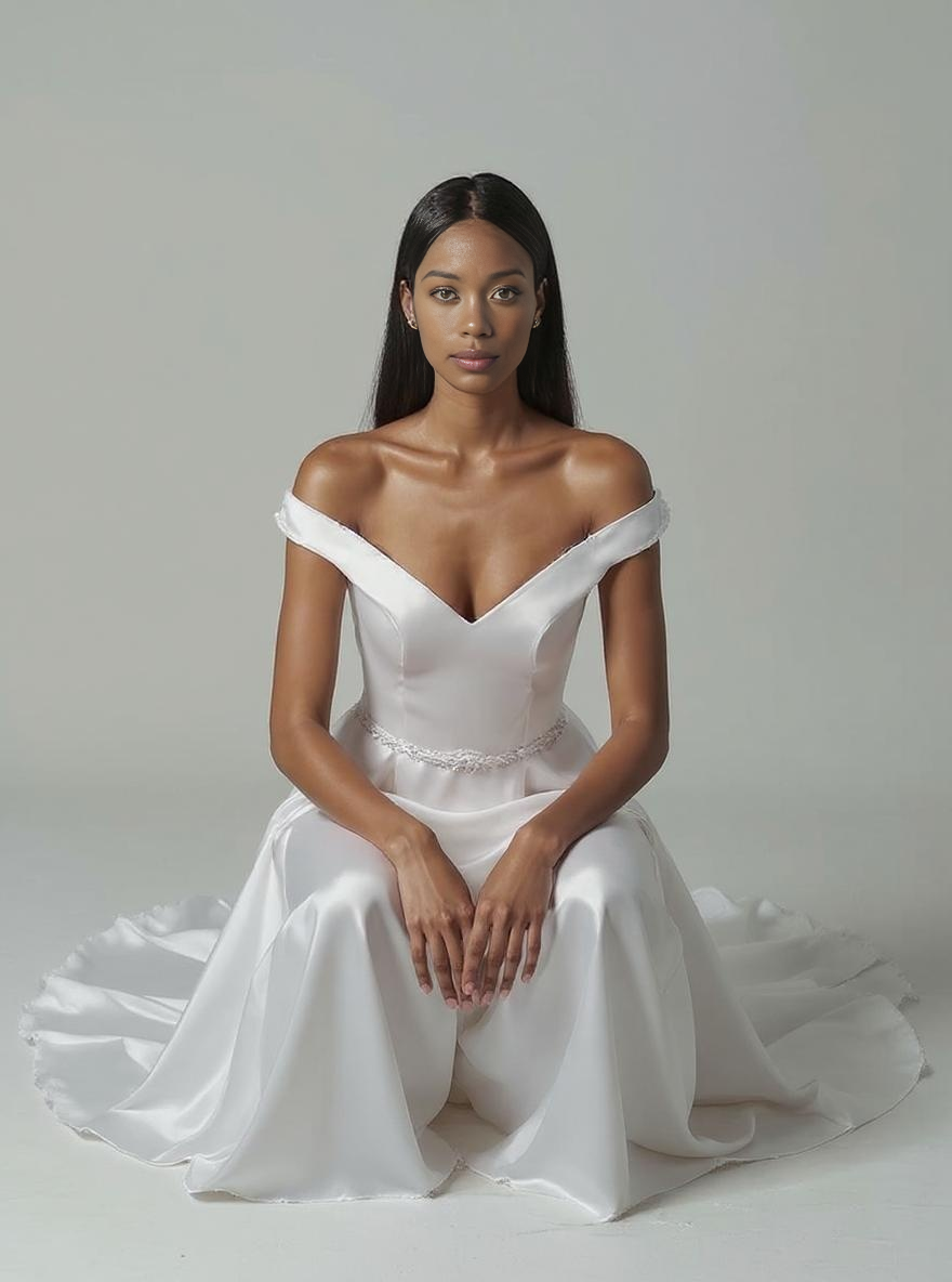 Elin A-line Off-shoulder/Drop shoulders Milk Wedding dress