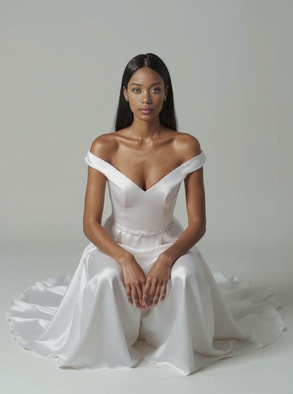 Elin A-line Off-shoulder/Drop shoulders Milk Wedding dress