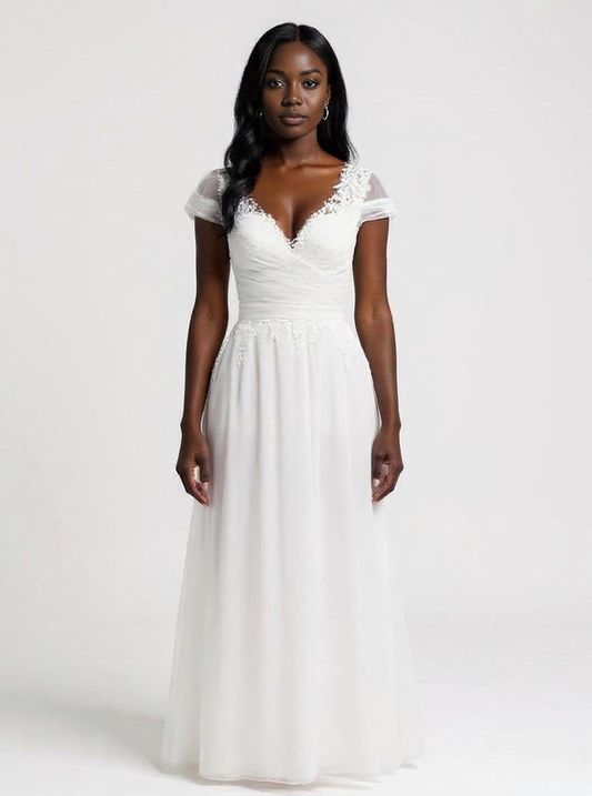 Samante A-line V-neck Milk Wedding dress