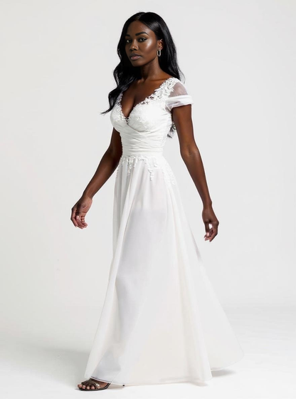 Samante A-line V-neck Milk Wedding dress