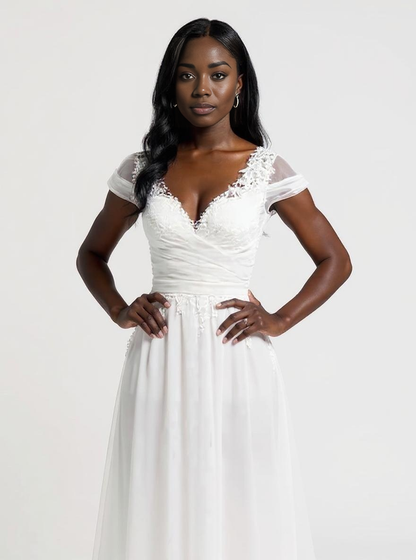 Samante A-line V-neck Milk Wedding dress