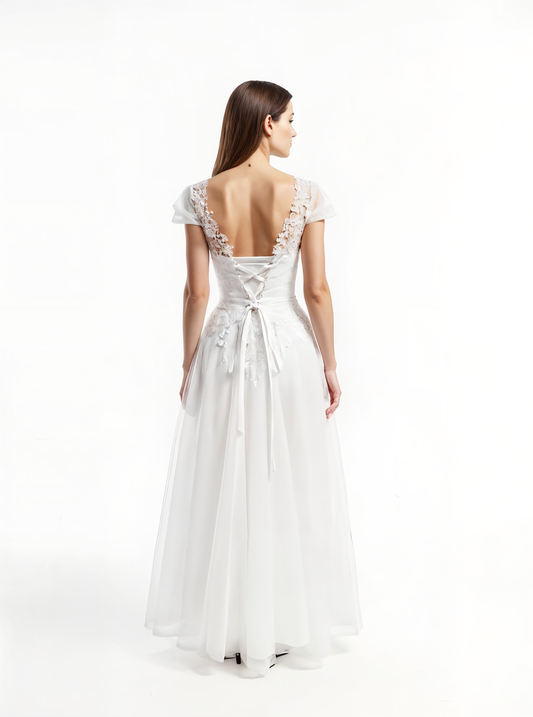 Samante A-line V-neck Milk Wedding dress