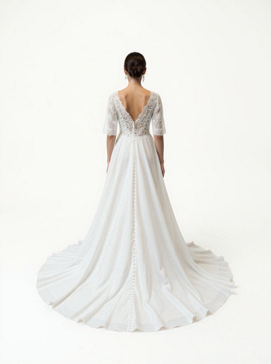 Mirima A-line V-neck Milk Wedding dress