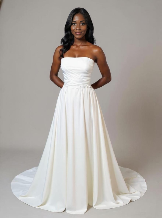 Linna A-line Straight across Milk Wedding dress