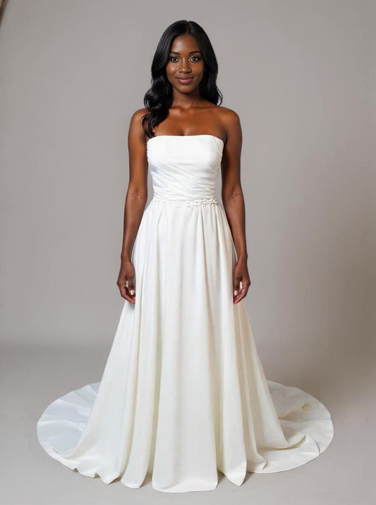 Linna A-line Straight across Milk Wedding dress