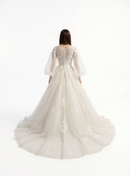 Amelia A-line V-neck Milk Wedding dress
