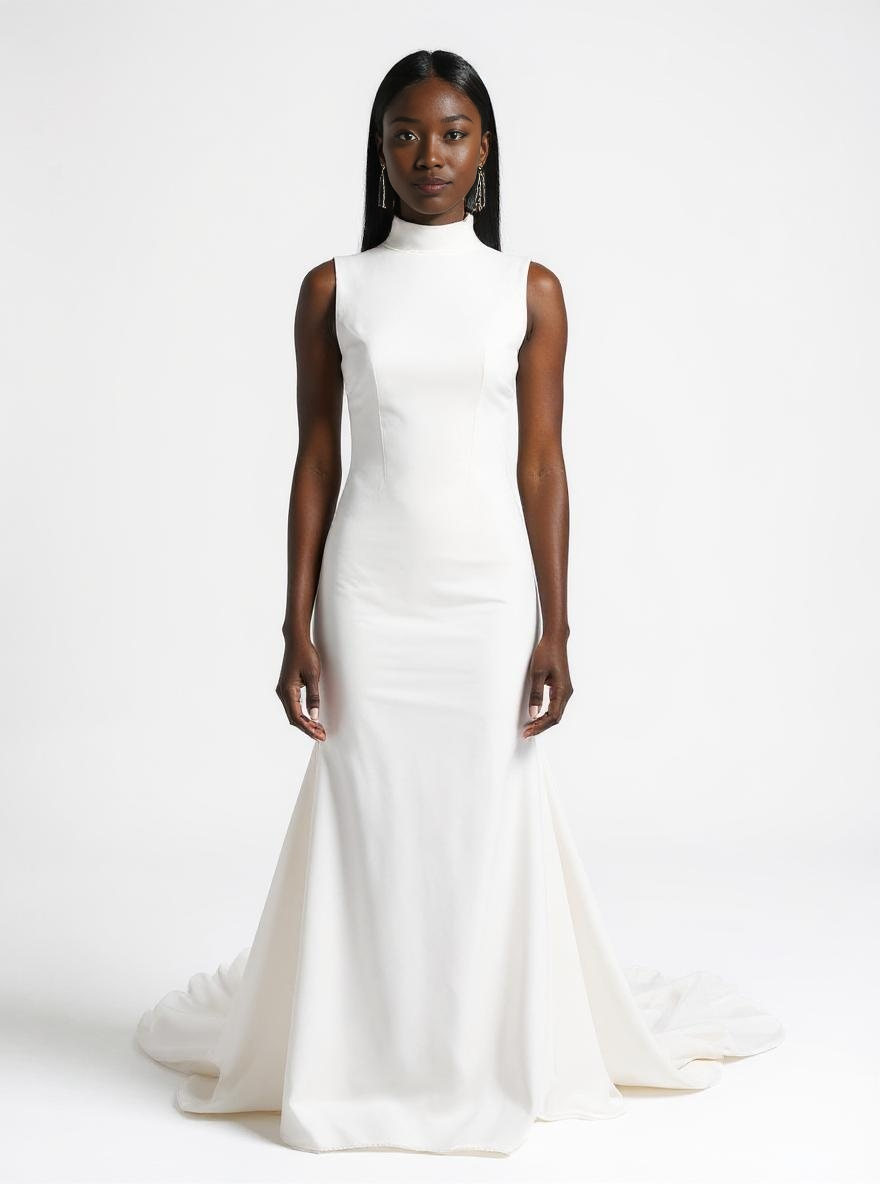 Lunara Trumpet/Mermaid High neck Milk Wedding dress