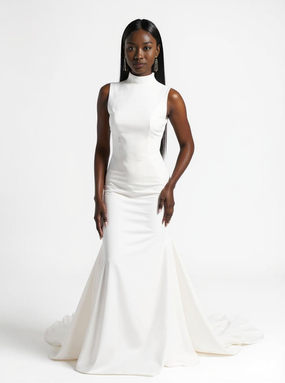 Lunara Trumpet/Mermaid High neck Milk Wedding dress