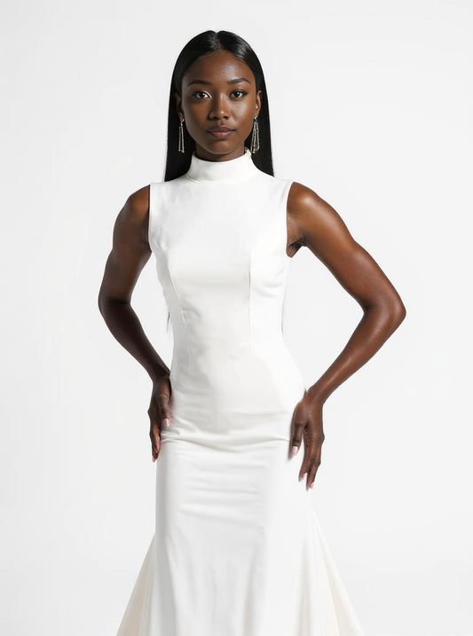 Lunara Trumpet/Mermaid High neck Milk Wedding dress