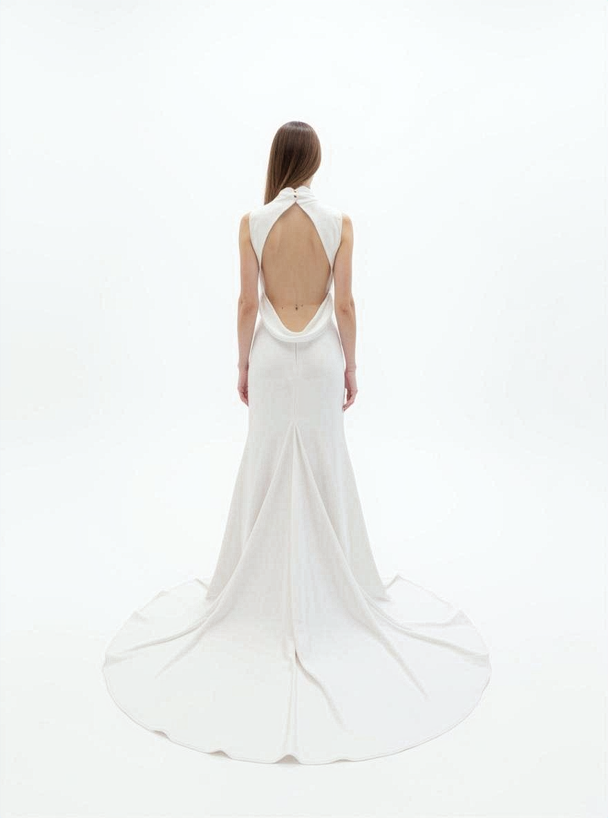 Lunara Trumpet/Mermaid High neck Milk Wedding dress