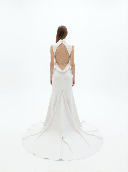 Lunara Trumpet/Mermaid High neck Milk Wedding dress