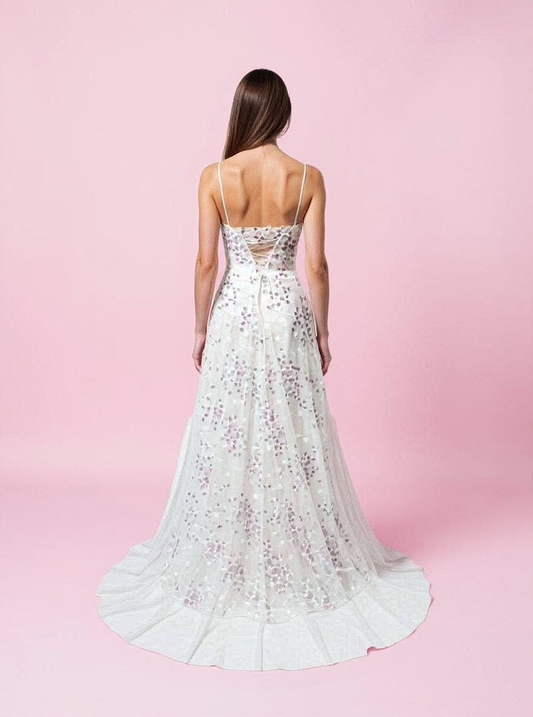 Lunara A-line V-neck Nude Wedding dress