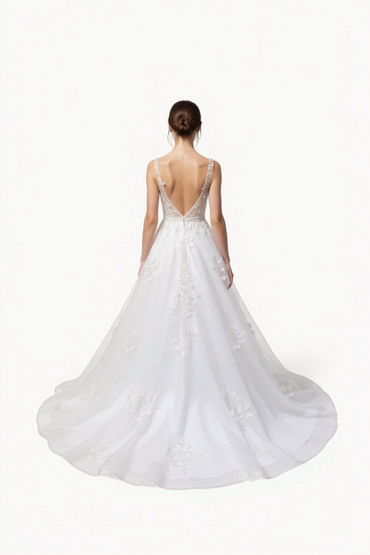 Stellune A-line V-neck Milk Wedding dress