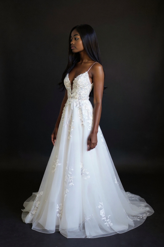 Stellune A-line V-neck Milk Wedding dress