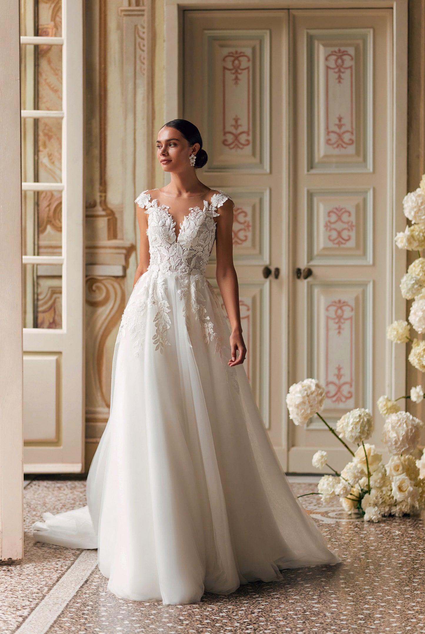 Rema A-line Illusion Ivory Wedding dress