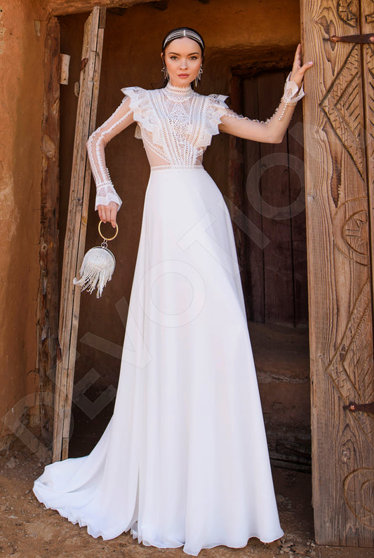 Samali A-Line High Neck Off White Wedding dress