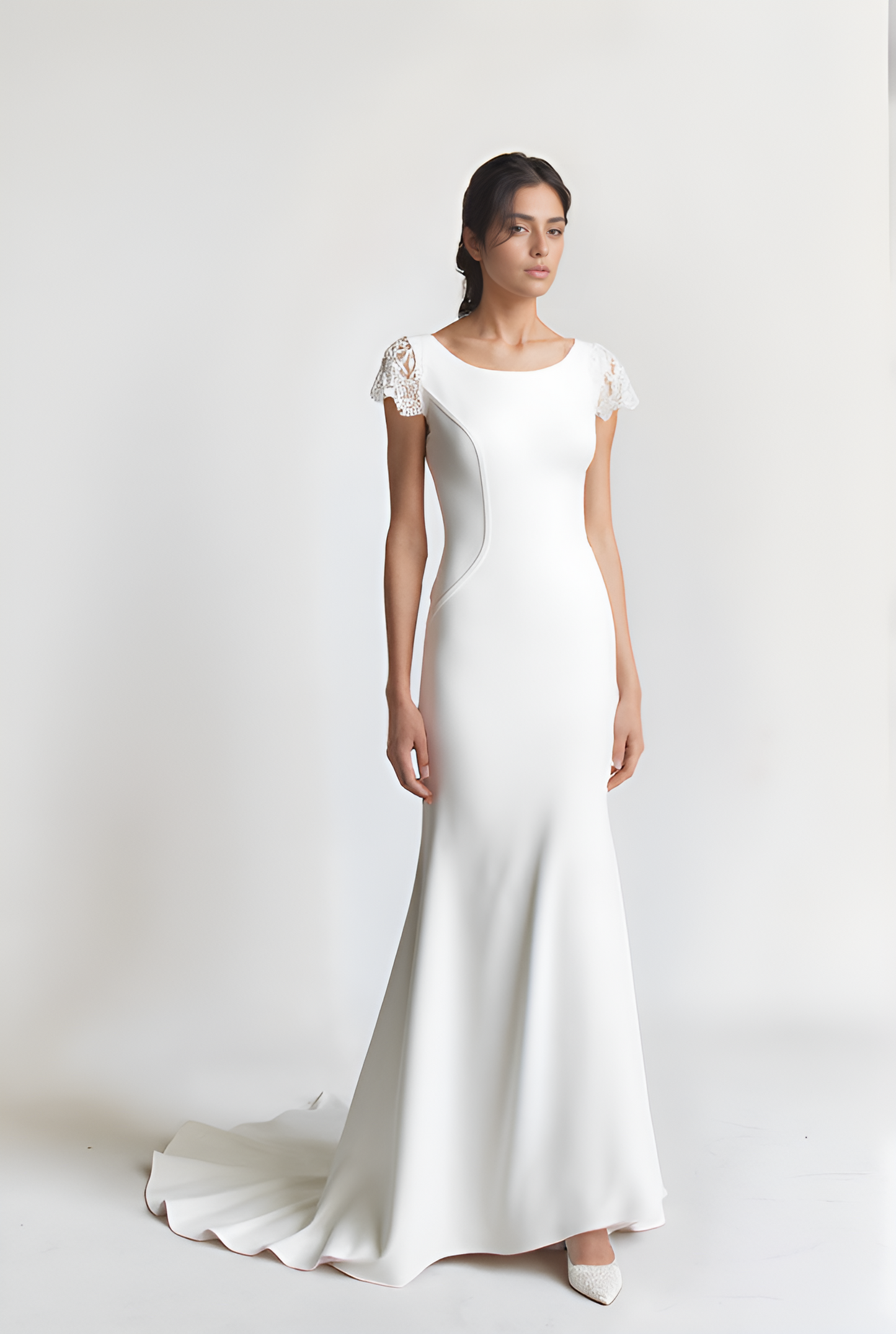 Mira Trumpet/Mermaid Boat/Bateau Milk Wedding dress