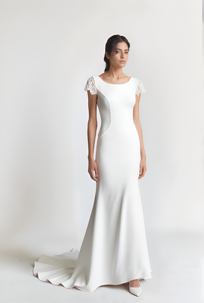 Mira Trumpet/Mermaid Boat/Bateau Milk Wedding dress
