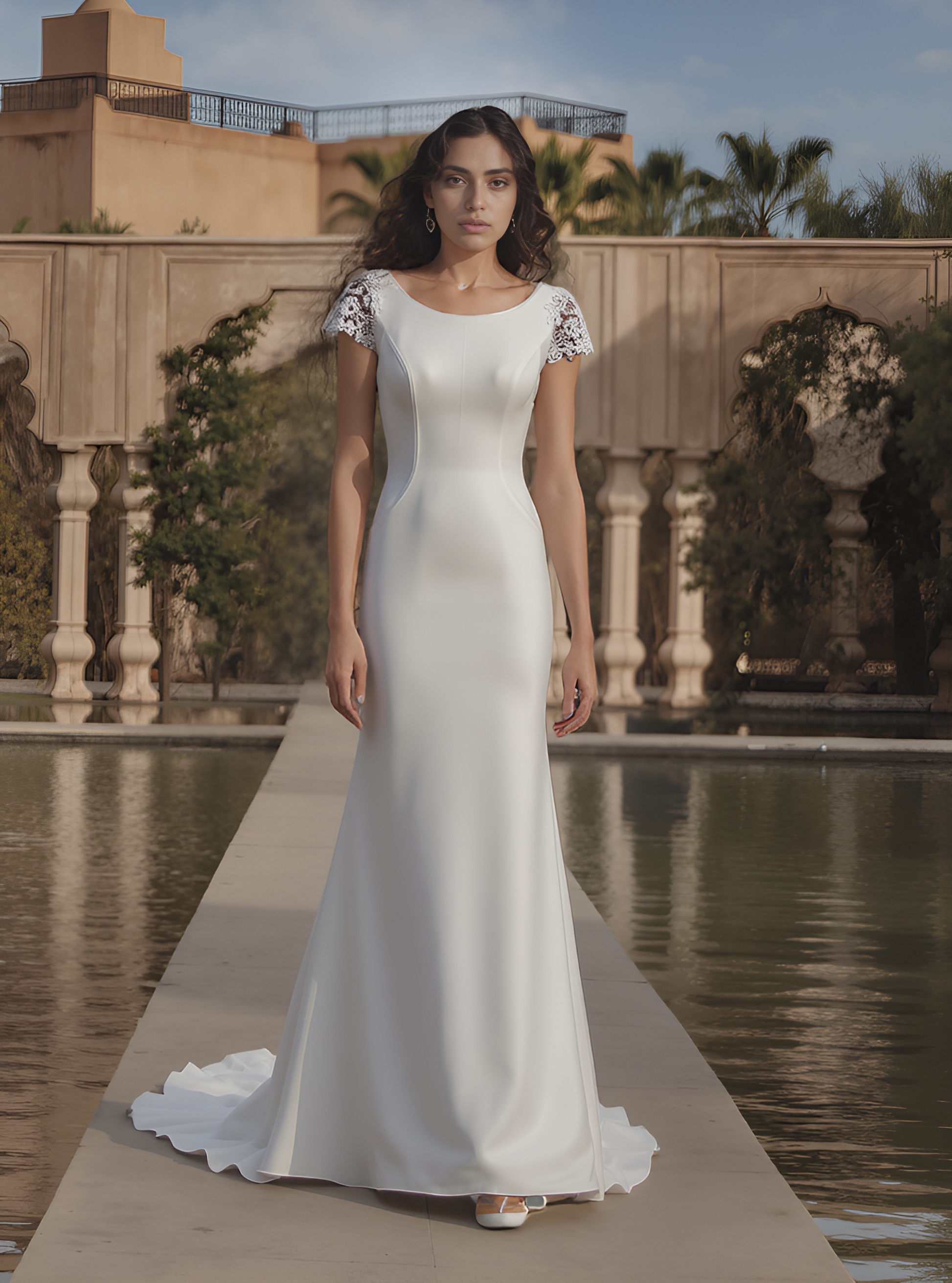 Mira Trumpet/Mermaid Boat/Bateau Milk Wedding dress