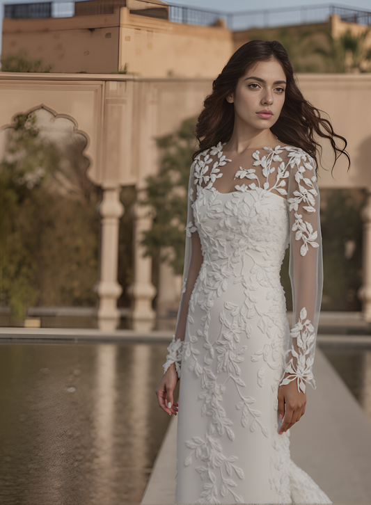 Lania Trumpet/Mermaid Illusion Milk Wedding dress