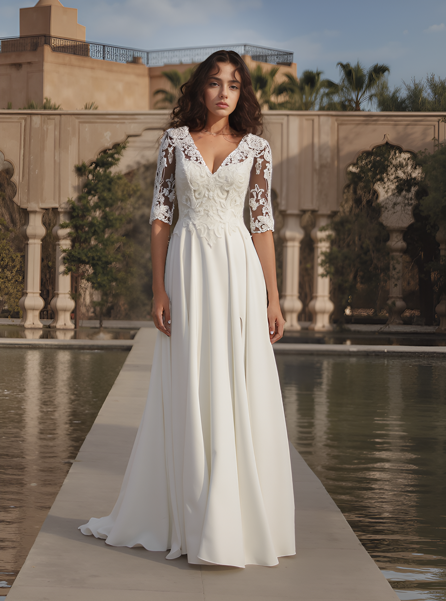 Mirima A-line V-neck Milk Wedding dress