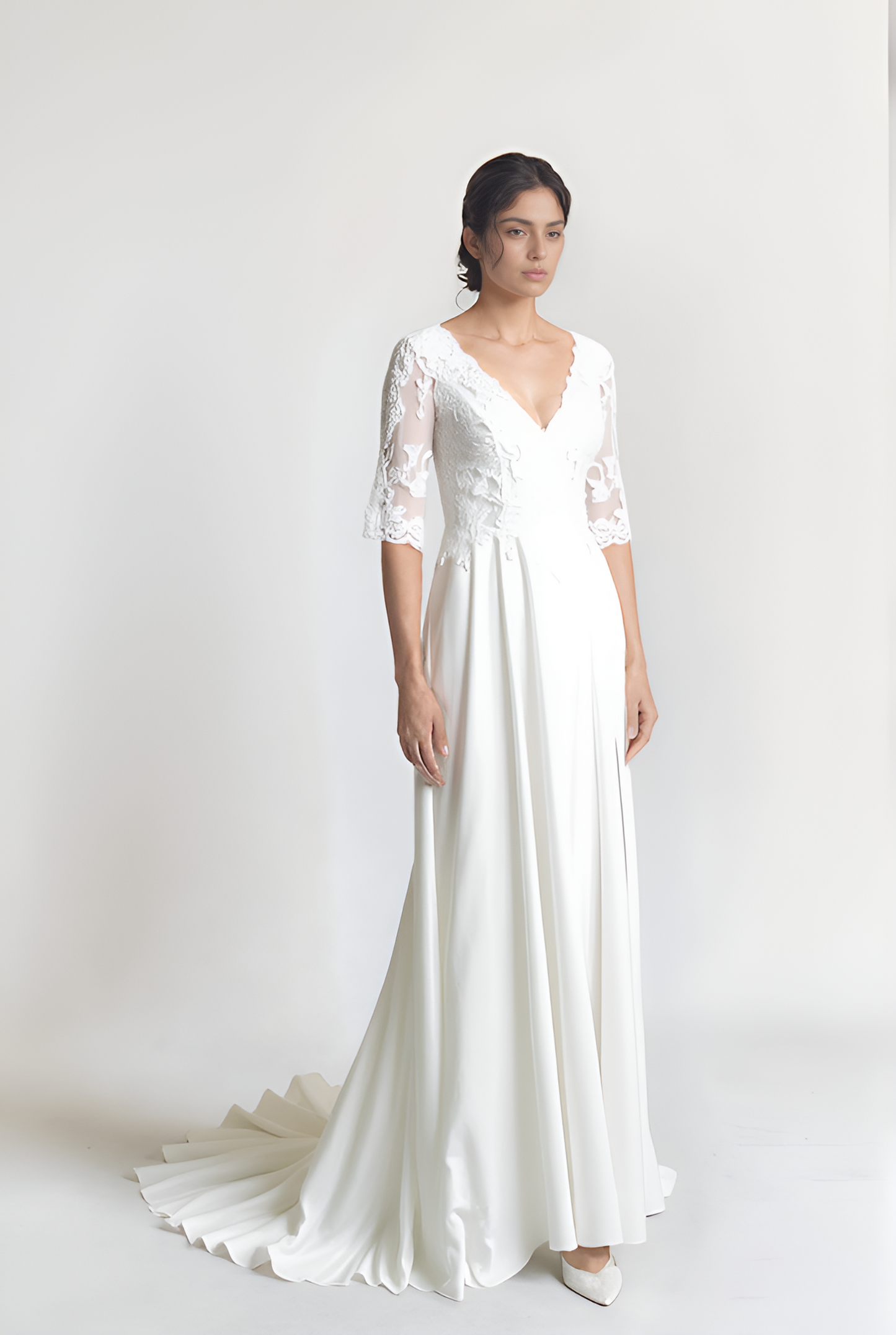 Mirima A-line V-neck Milk Wedding dress