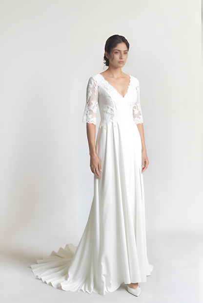 Mirima A-line V-neck Milk Wedding dress