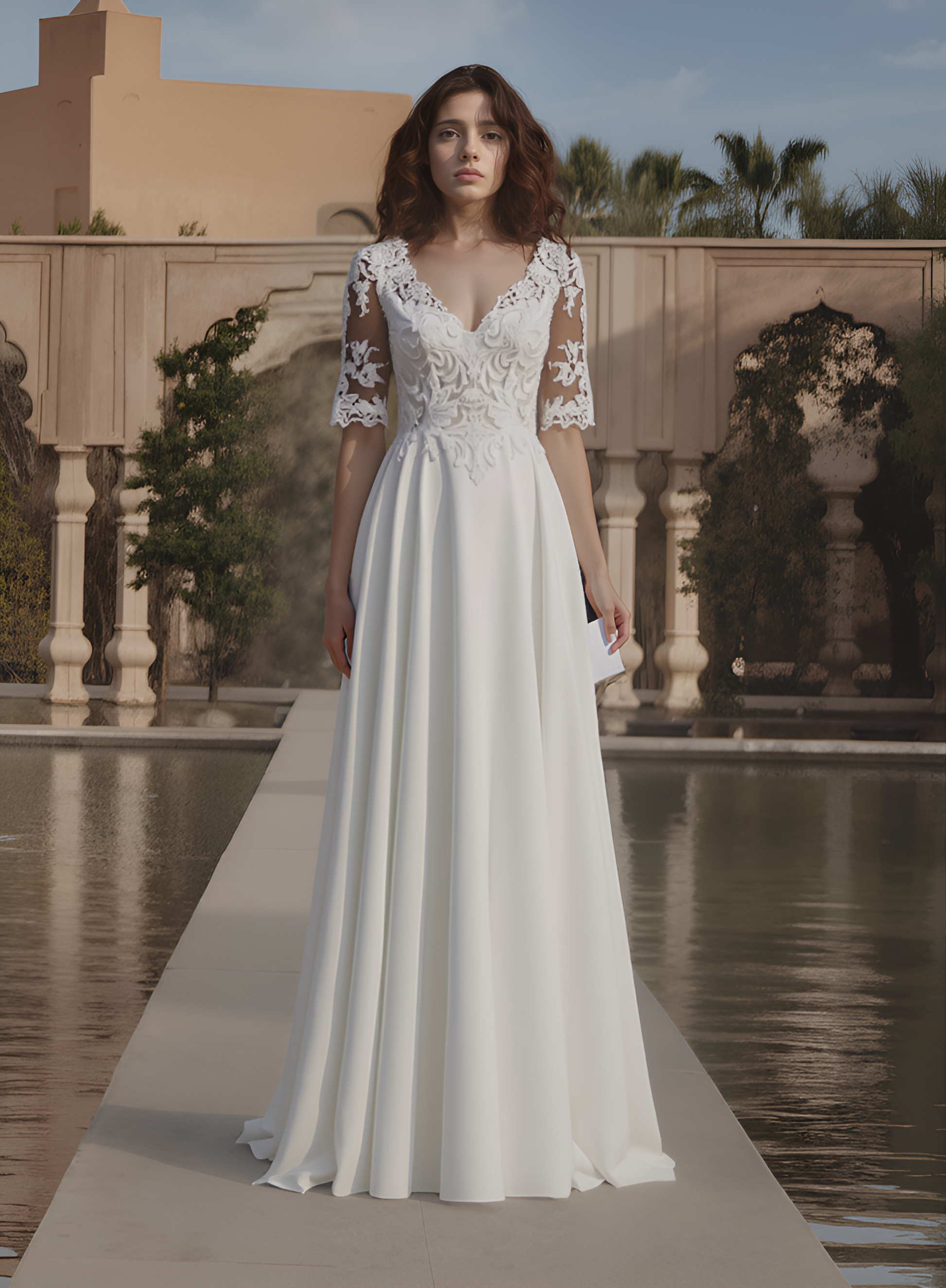 Mirima A-line V-neck Milk Wedding dress