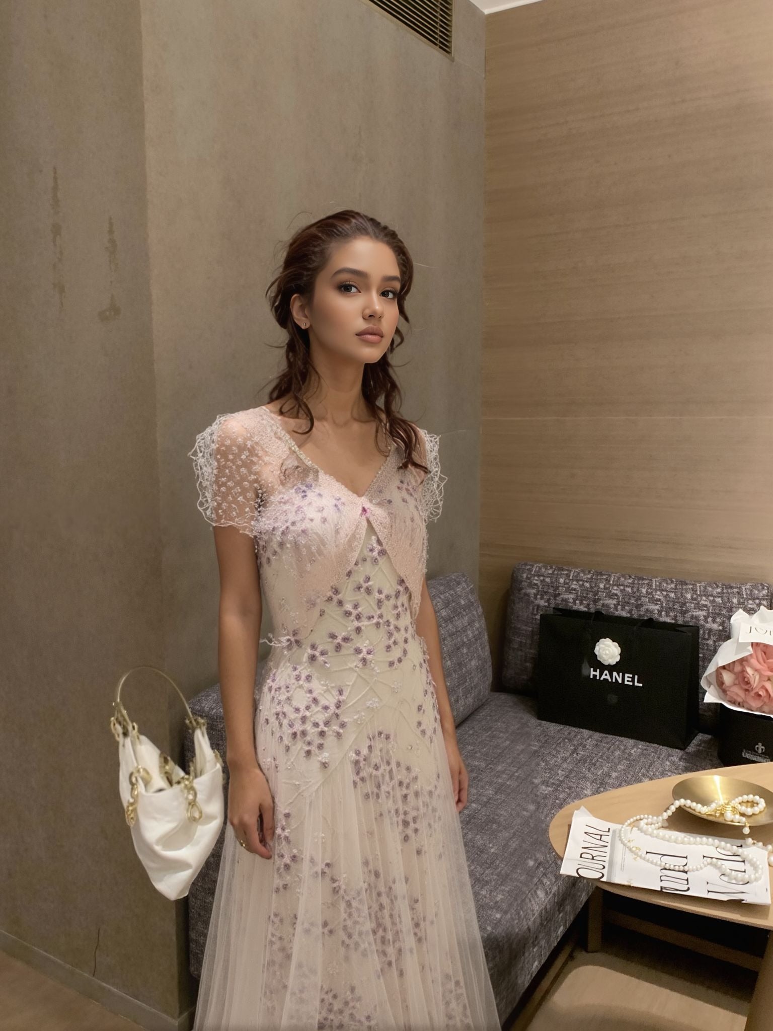 Lunara A-line V-neck Nude Wedding dress