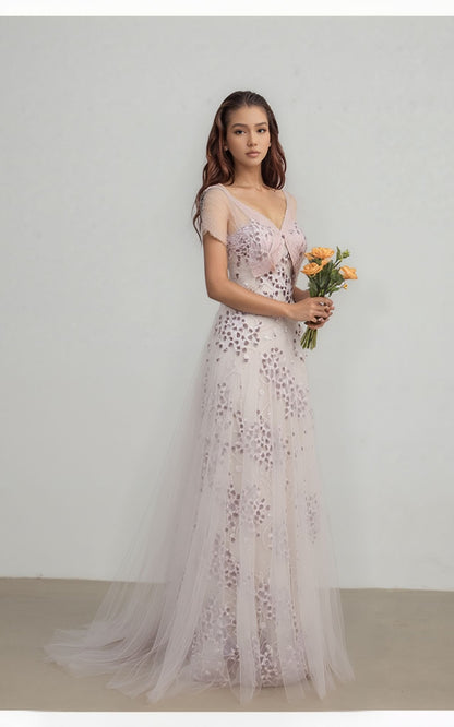 Lunara A-line V-neck Nude Wedding dress