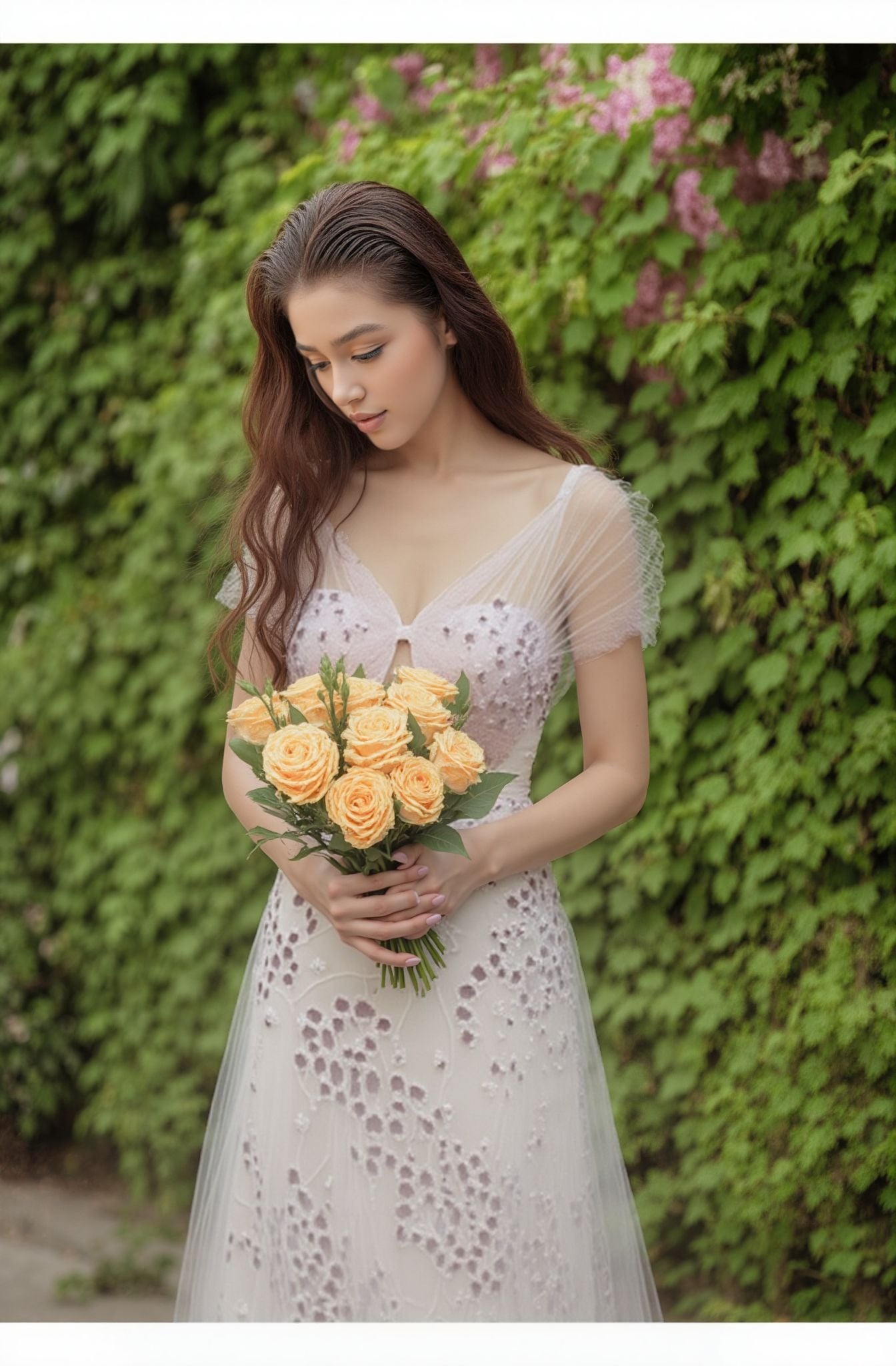 Lunara A-line V-neck Nude Wedding dress