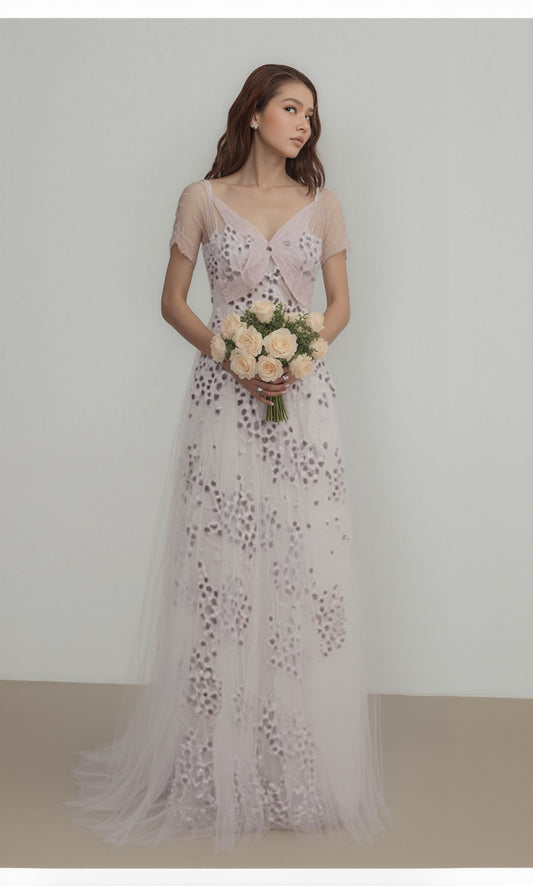 Lunara A-line V-neck Nude Wedding dress