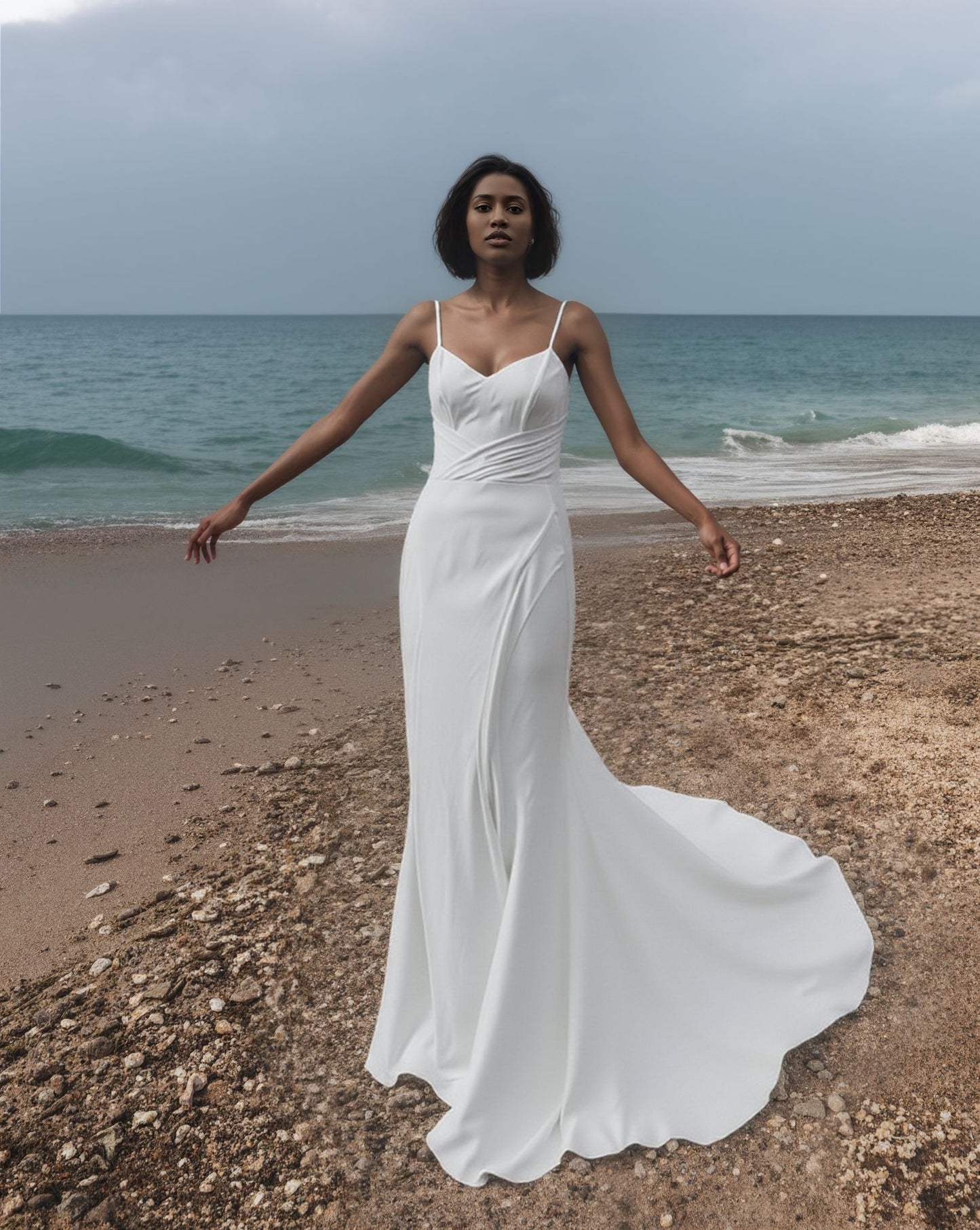 Vestra Trumpet/Mermaid V-neck Milk Wedding dress