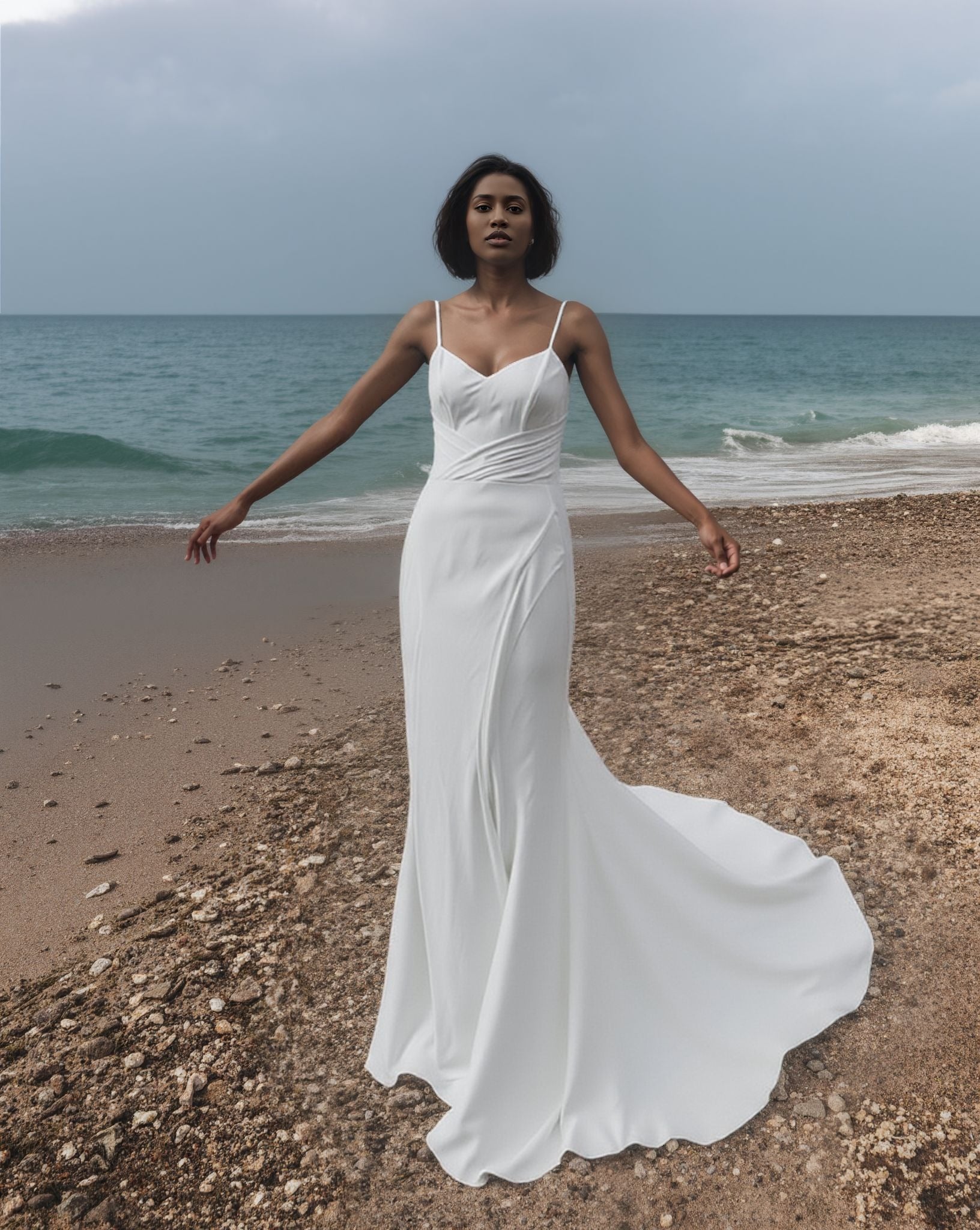Vestra Trumpet/Mermaid V-neck Milk Wedding dress