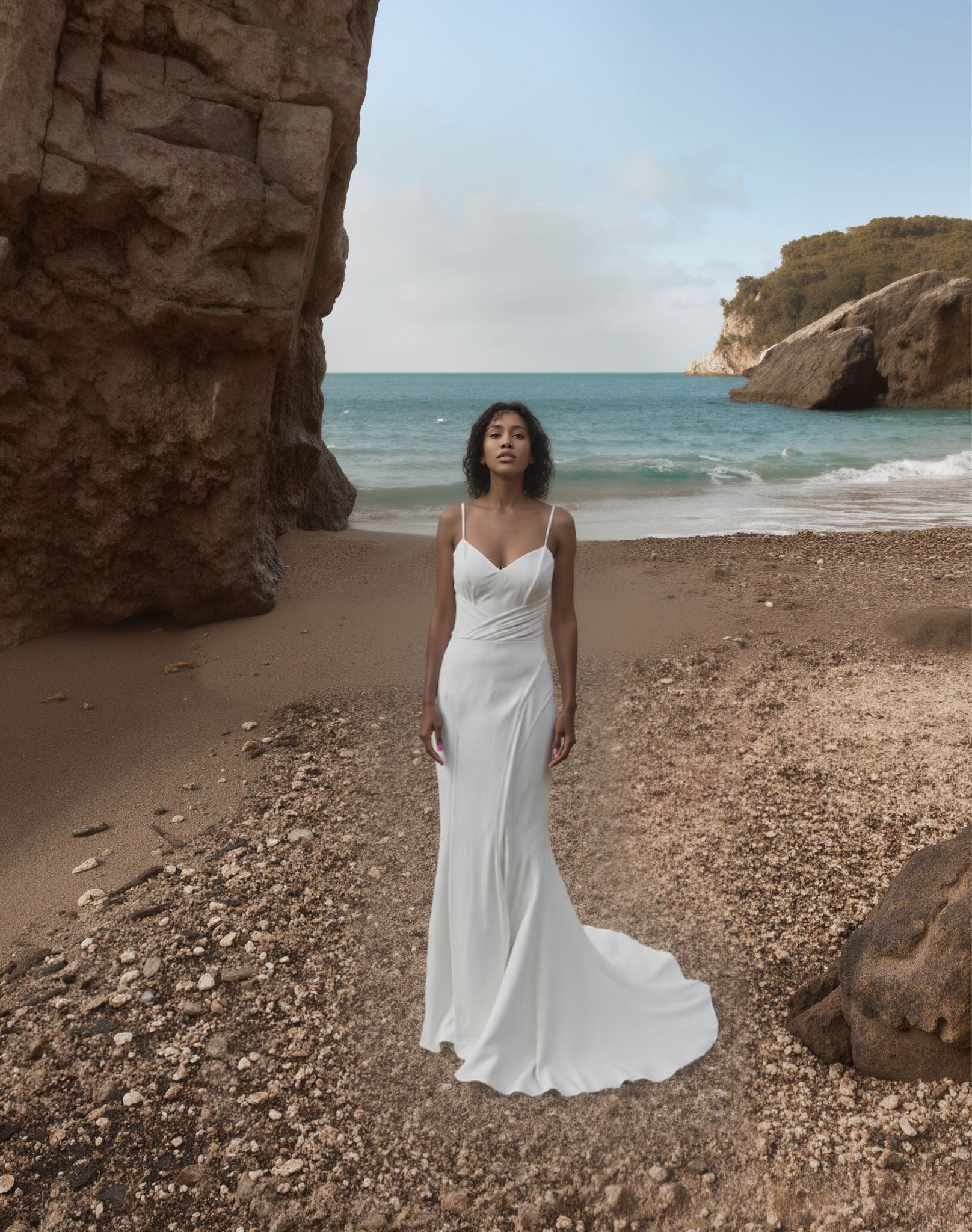 Vestra Trumpet/Mermaid V-neck Milk Wedding dress