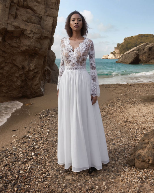 Eryndra A-line V-neck Milk Wedding dress