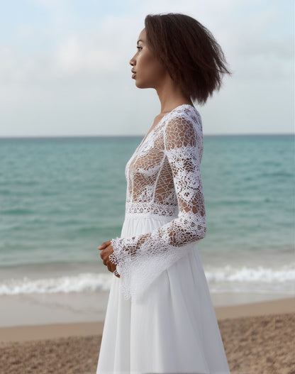 Eryndra A-line V-neck Milk Wedding dress