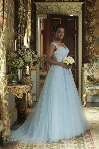 Marivelle A-line V-neck Light blue Wedding dress