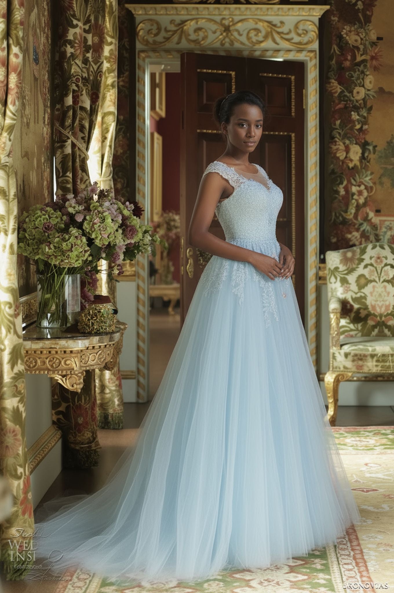 Marivelle A-line V-neck Light blue Wedding dress